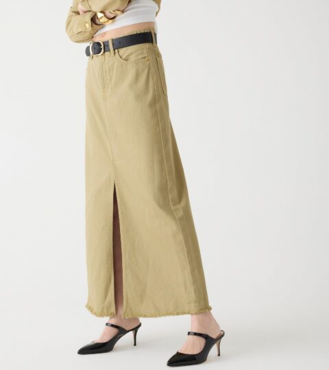 Classic Denim Maxi Skirt In Khaki