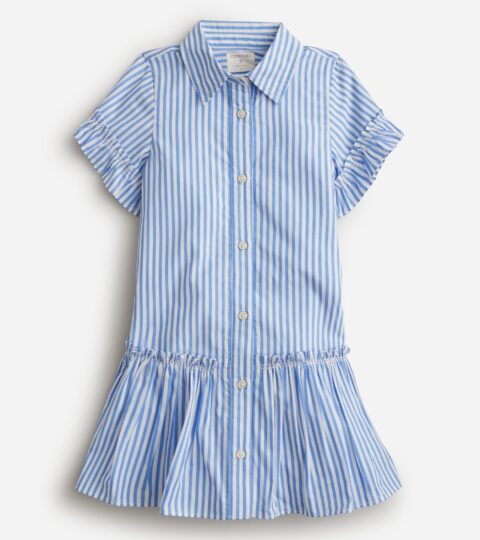 Girls’ Ruffle-hem Shirtdress In Cotton Poplin