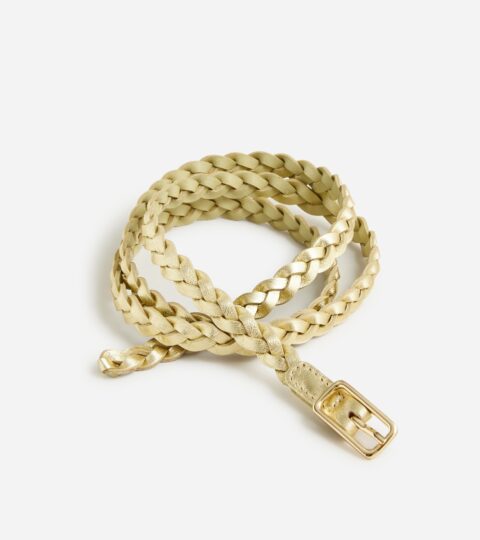 Skinny Braided Belt In Italian Metallic Leather