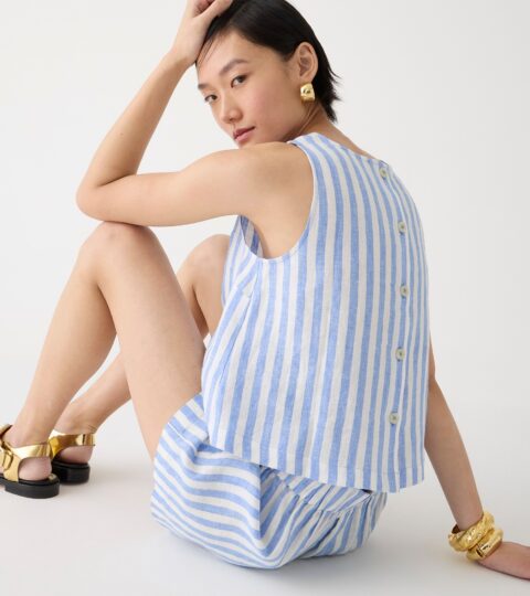 Maxine Button-back Top In Striped Linen