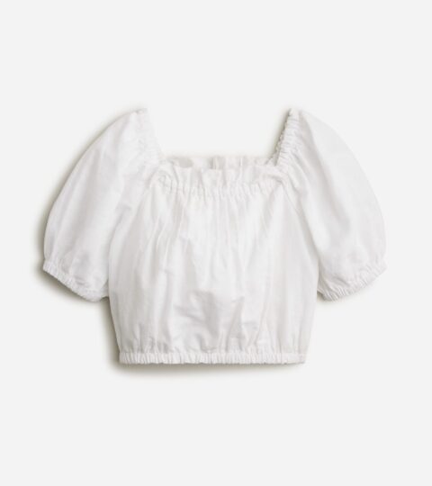 Squareneck Cropped Top In Linen-cotton Blend