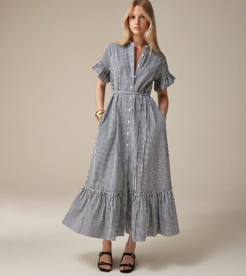 Amelia Maxi Shirtdress In Stripe Cotton Poplin