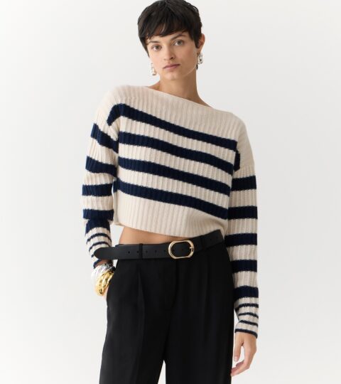 Cashmere Cropped Boatneck Sweater In Stripe