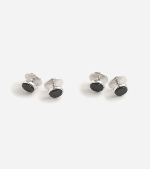 Black Onyx Sterling Silver Tuxedo Studs