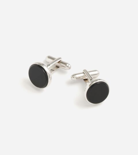 Black Onyx Sterling Silver Rounded Cuff Links